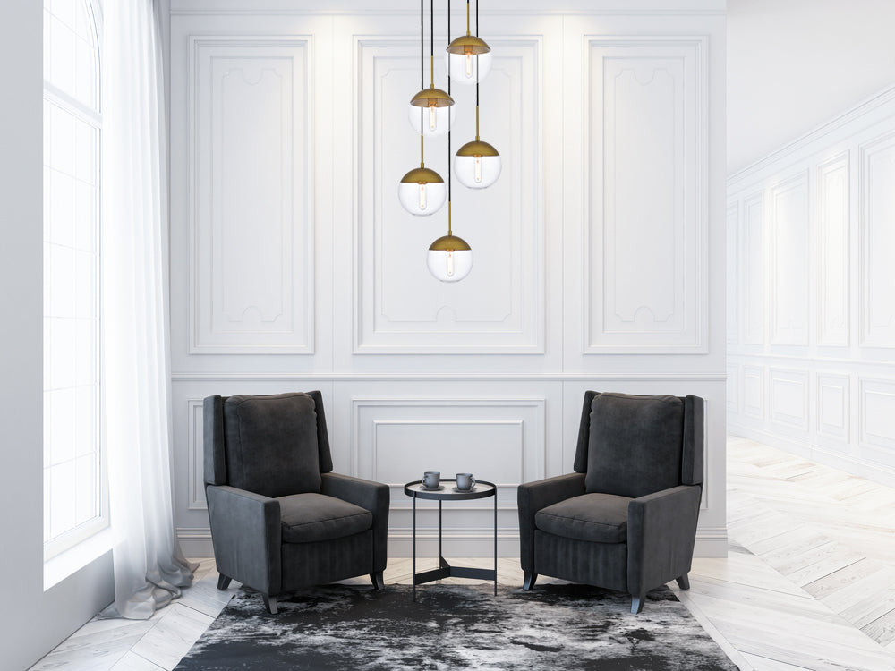 Eclipse 5 Lights Brass Pendant With Clear Glass