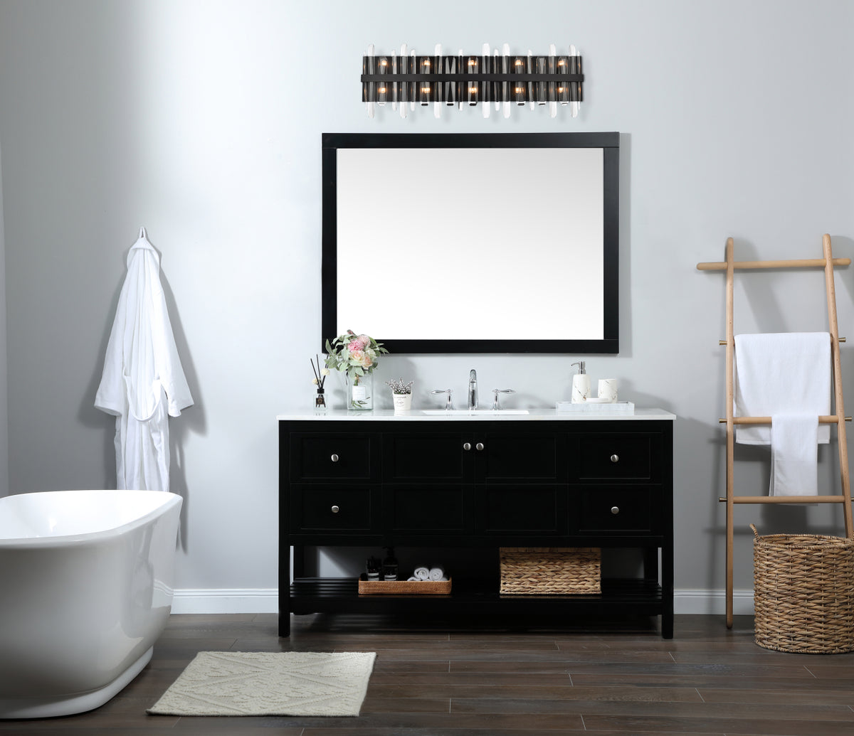 Serena 36 inch crystal bath sconce in black