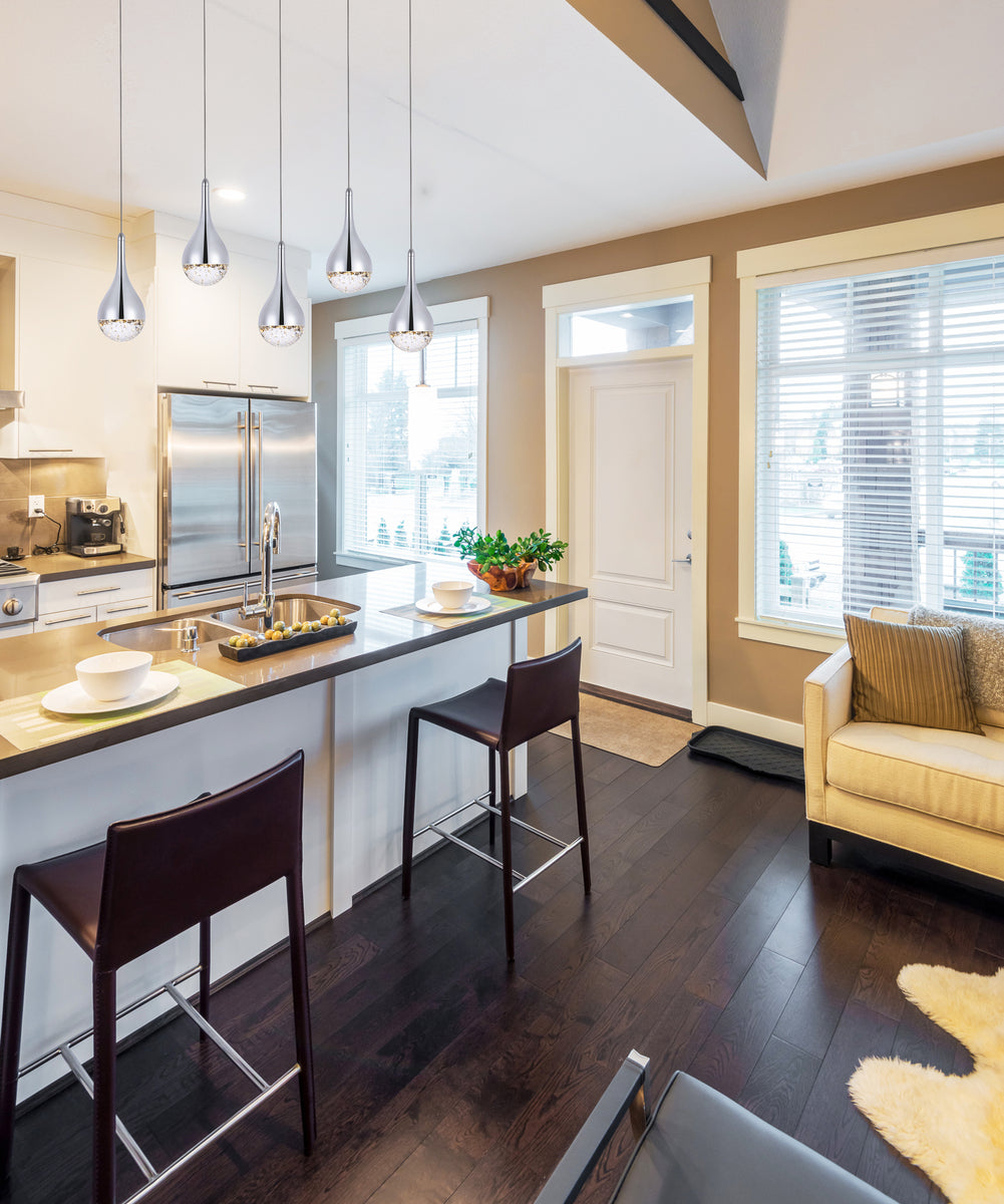 Amherst Collection LED 5-light chandelier 34in x 4in x 9in chrome finish