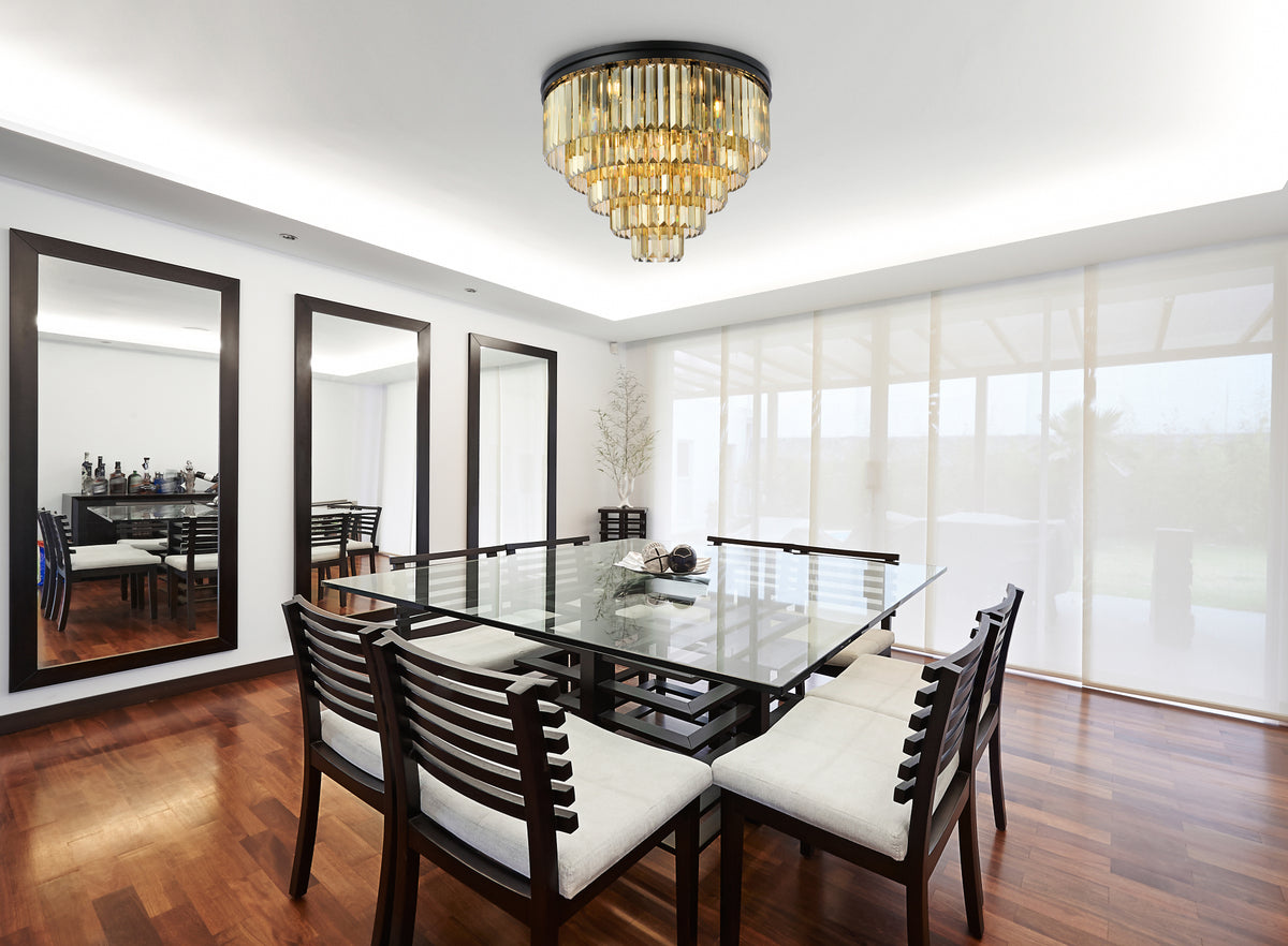 Sydney 17 light Matte Black Flush Mount Golden Teak (Smoky) Royal Cut Crystal