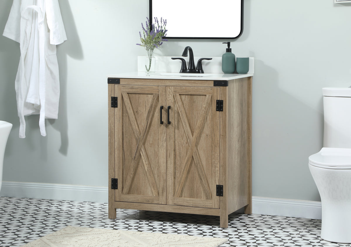 30 inch Single bathroom vanity in natural oak with backsplash