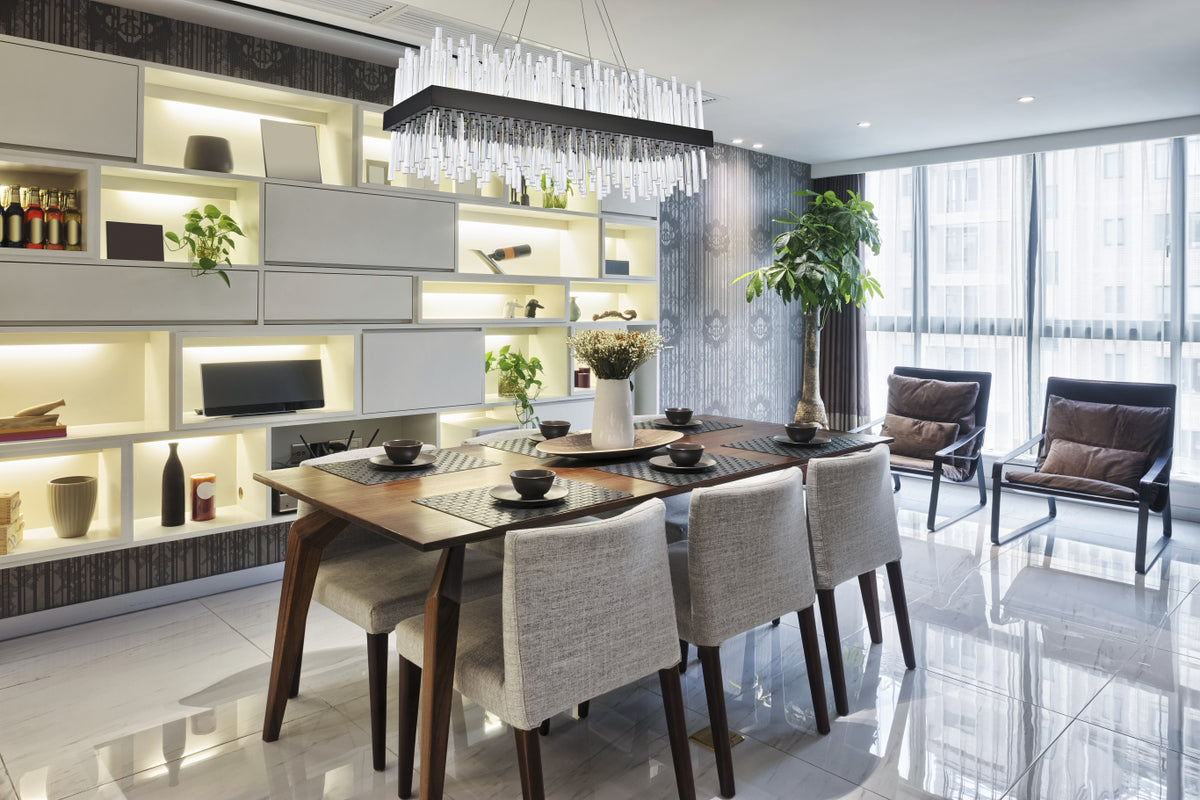 Dallas 36 inch rectangle crystal pendant in black