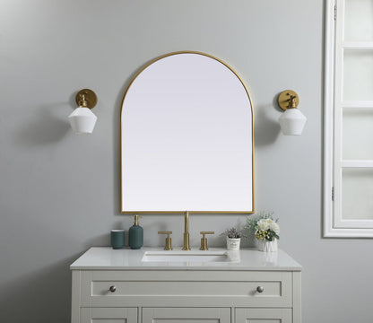 Metal Frame Arch Mirror 30x36 Inch in Brass