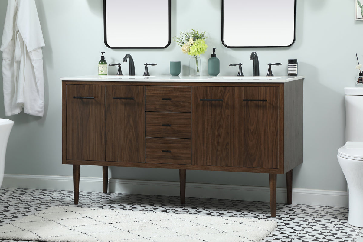 60 inch Single bathroom vanity in walnut