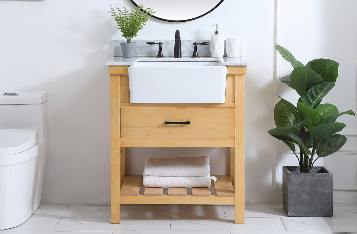 30 inch Single bathroom vanity in natural wood with backsplash