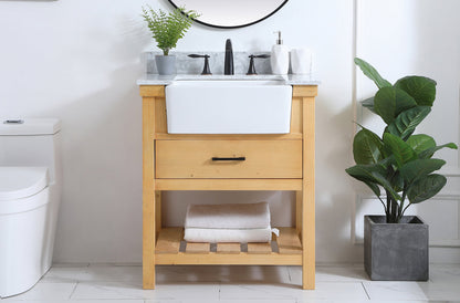 30 inch Single bathroom vanity in natural wood with backsplash
