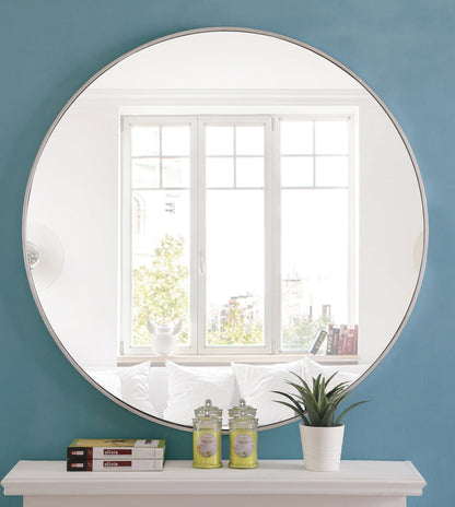 Metal frame Round Mirror 42 inch Silver finish