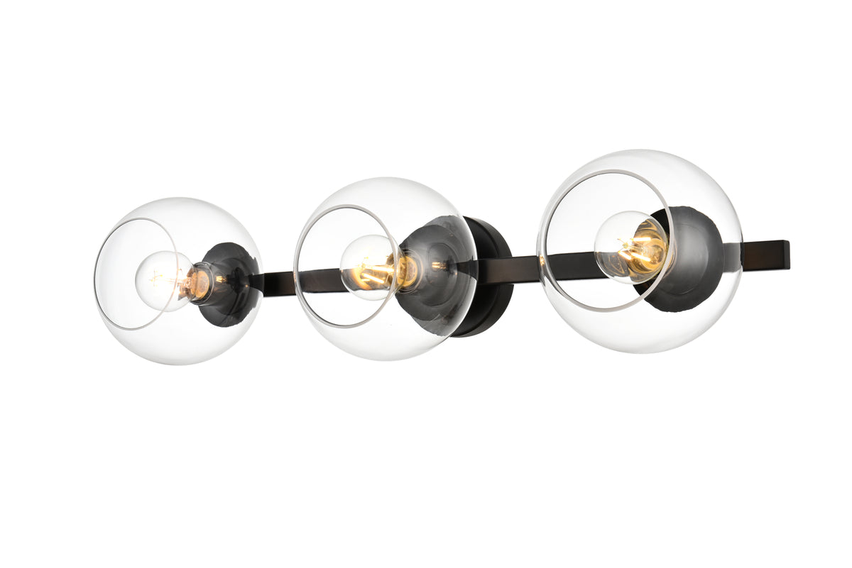 Rogelio 3 light Black and Clear Bath Sconce