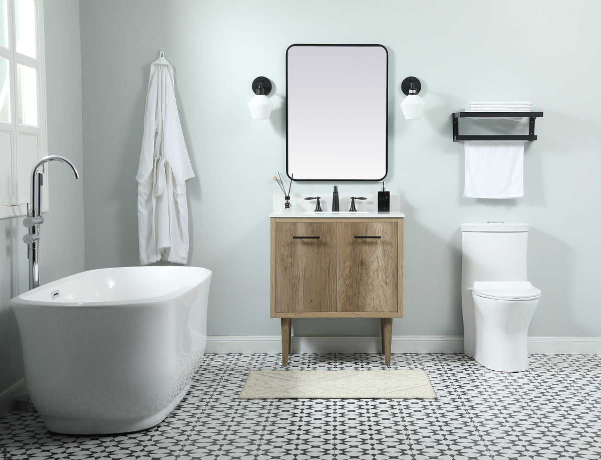 30 inch Single bathroom vanity in natural oak with backsplash