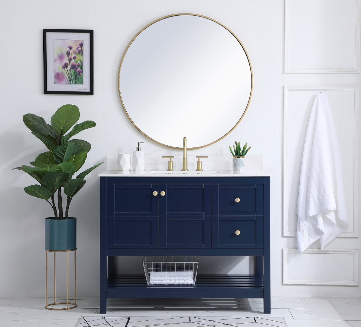 42 inch Single Bathroom Vanity in Blue with Backsplash