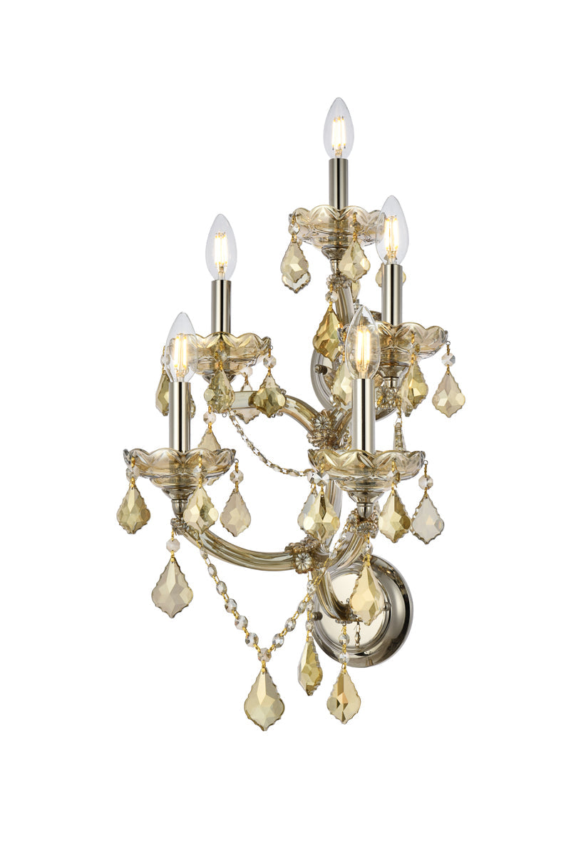 Maria Theresa 5 light Golden Teak Wall Sconce Golden Teak (Smoky) Royal Cut Crystal
