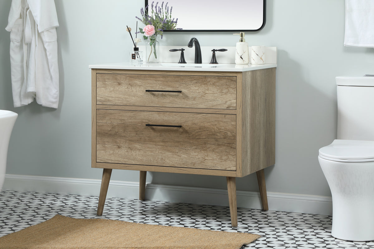36 inch Single bathroom vanity in natural oak with backsplash