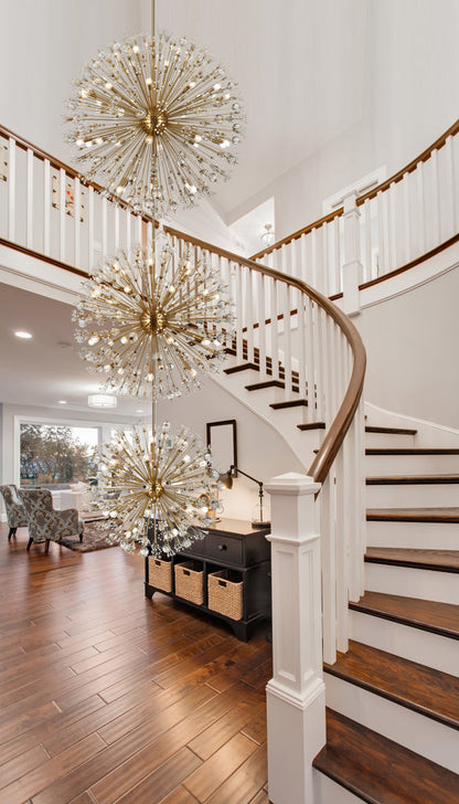 Vera 50 inch three tiers crystal starburst chandelier in satin gold