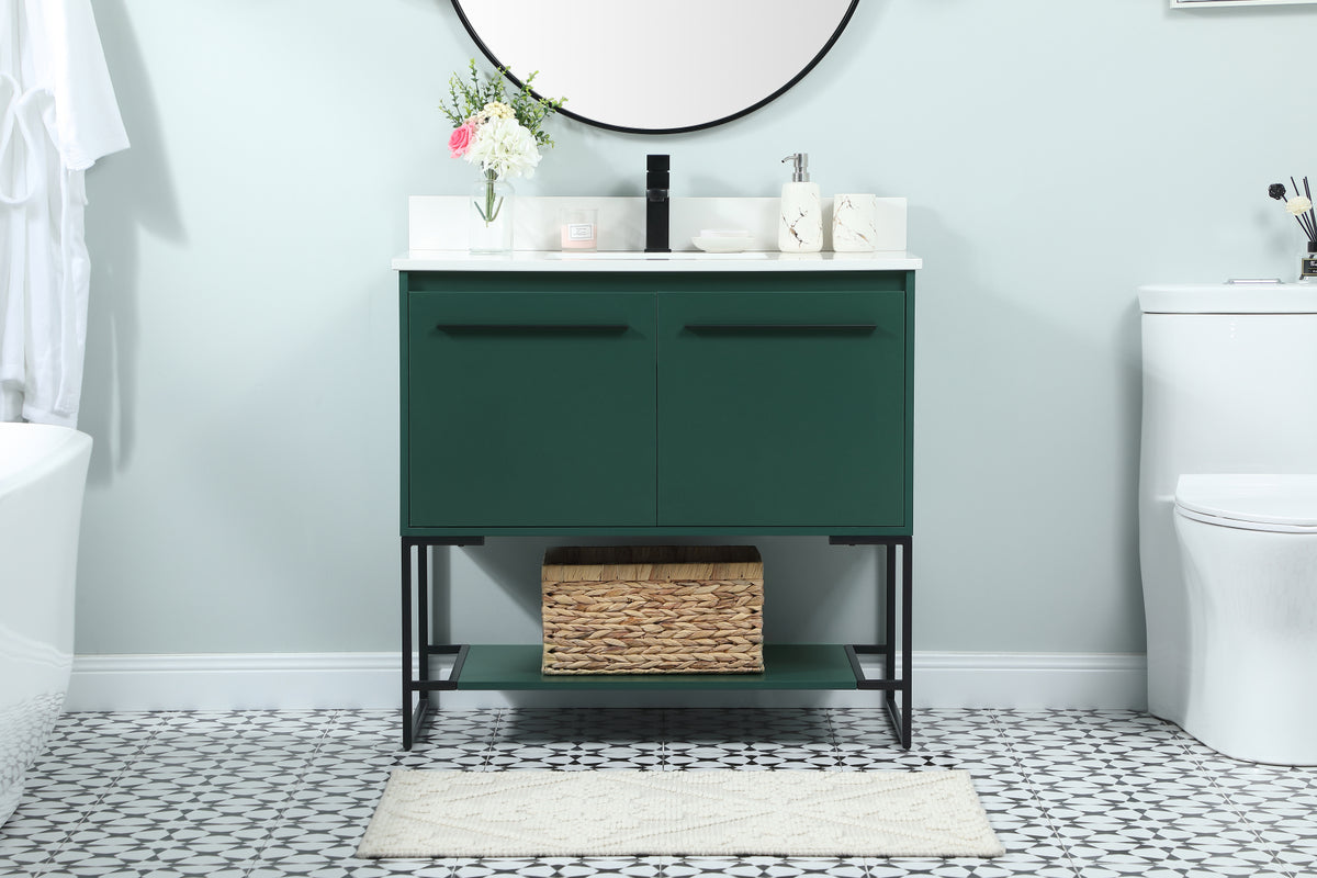 36 inch Single bathroom vanity in green with backsplash