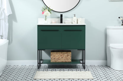36 inch Single bathroom vanity in green with backsplash
