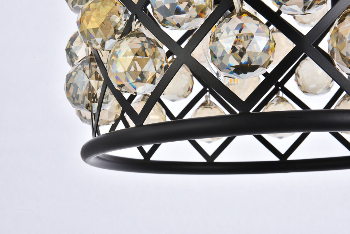 Madison 4 light Matte Black Pendant Golden Teak (Smoky) Royal Cut Crystal