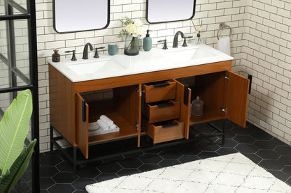 60 inch double bathroom vanity in teak