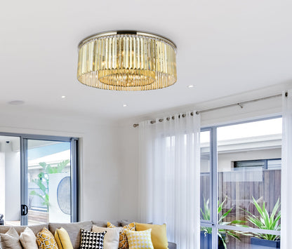 Sydney 10 light polished nickel Flush Mount Golden Teak (Smoky) Royal Cut Crystal