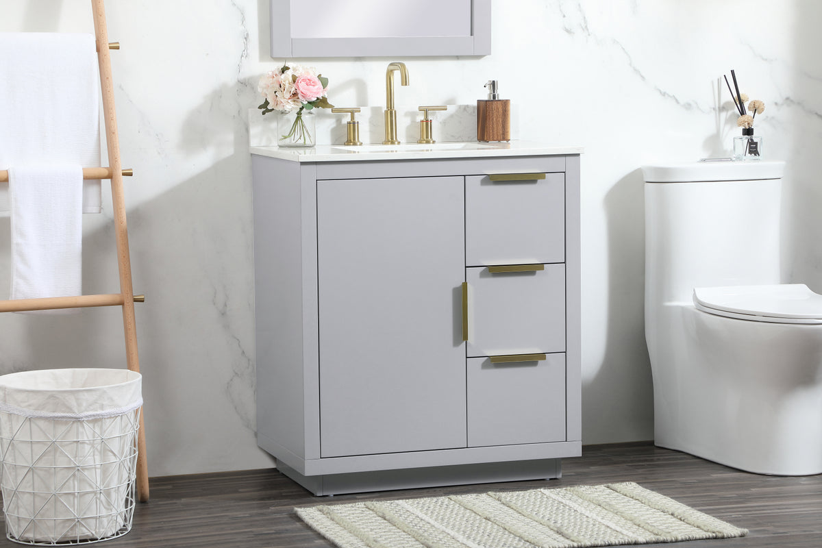 30 inch Single bathroom vanity in grey with backsplash