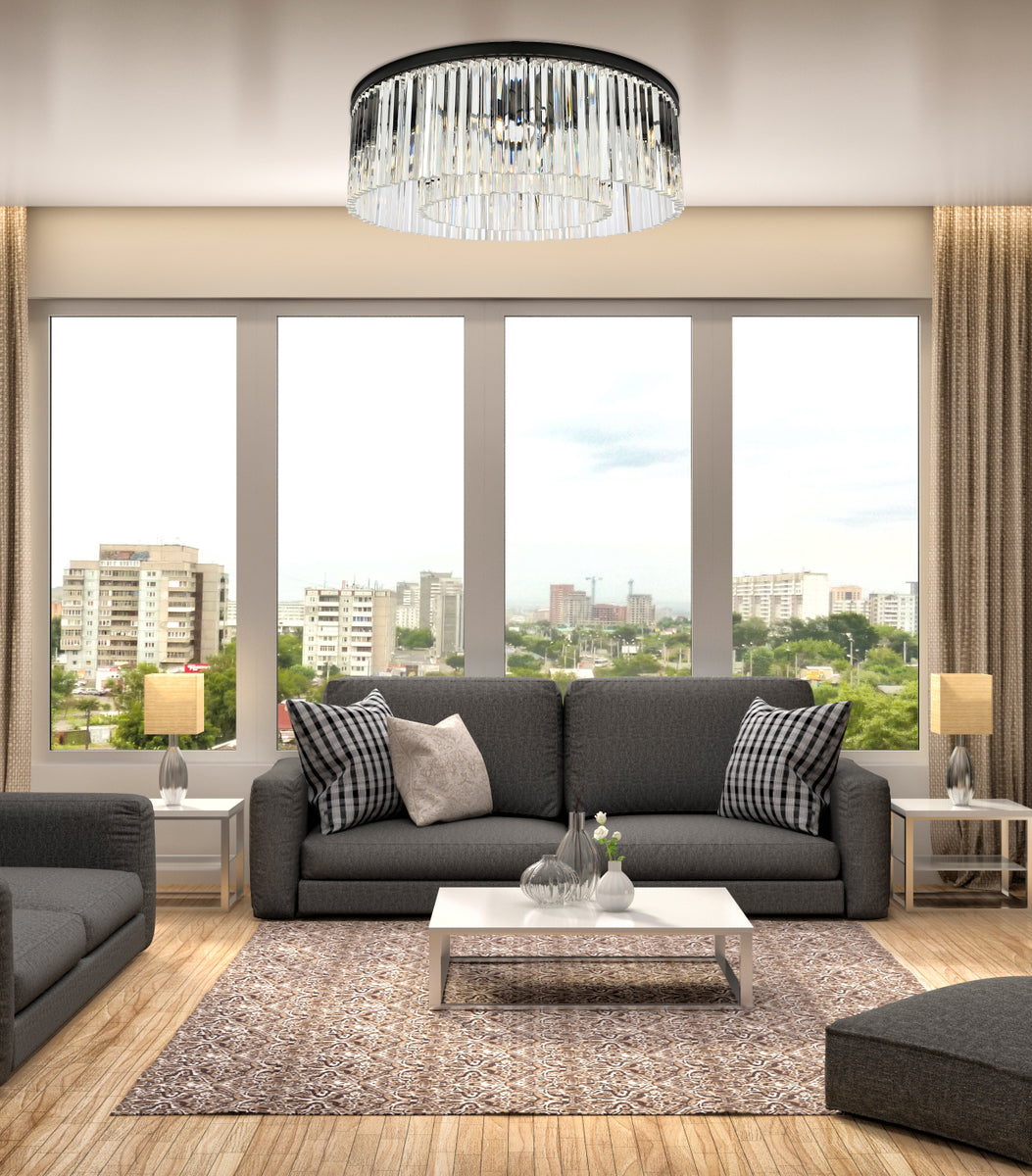 Sydney 10 light Matte Black Flush Mount Clear Royal Cut Crystal