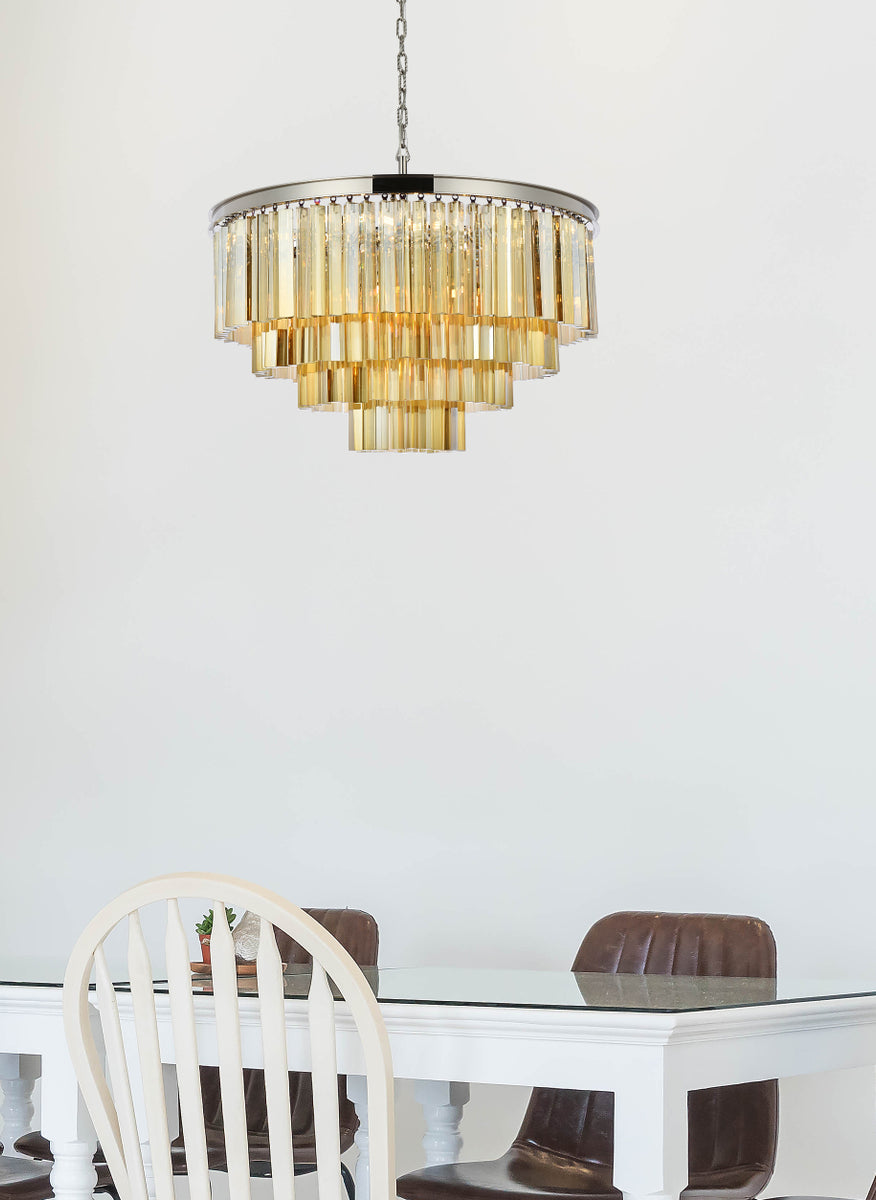 Sydney 17 light polished nickel Chandelier Golden Teak (Smoky) Royal Cut Crystal