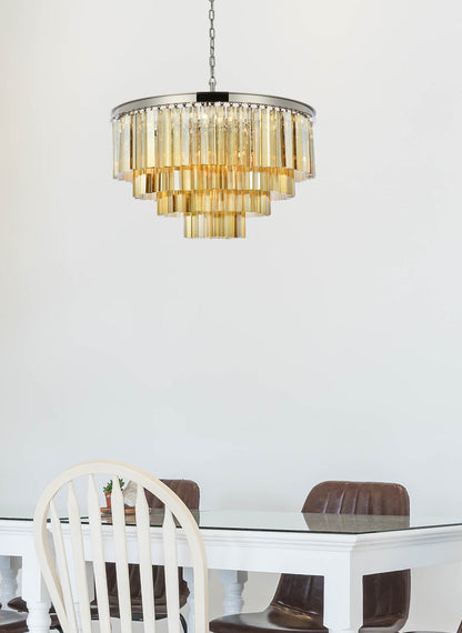 Sydney 17 light polished nickel Chandelier Golden Teak (Smoky) Royal Cut Crystal