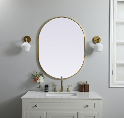 Metal Frame Oval Mirror 30x40 Inch in Brass