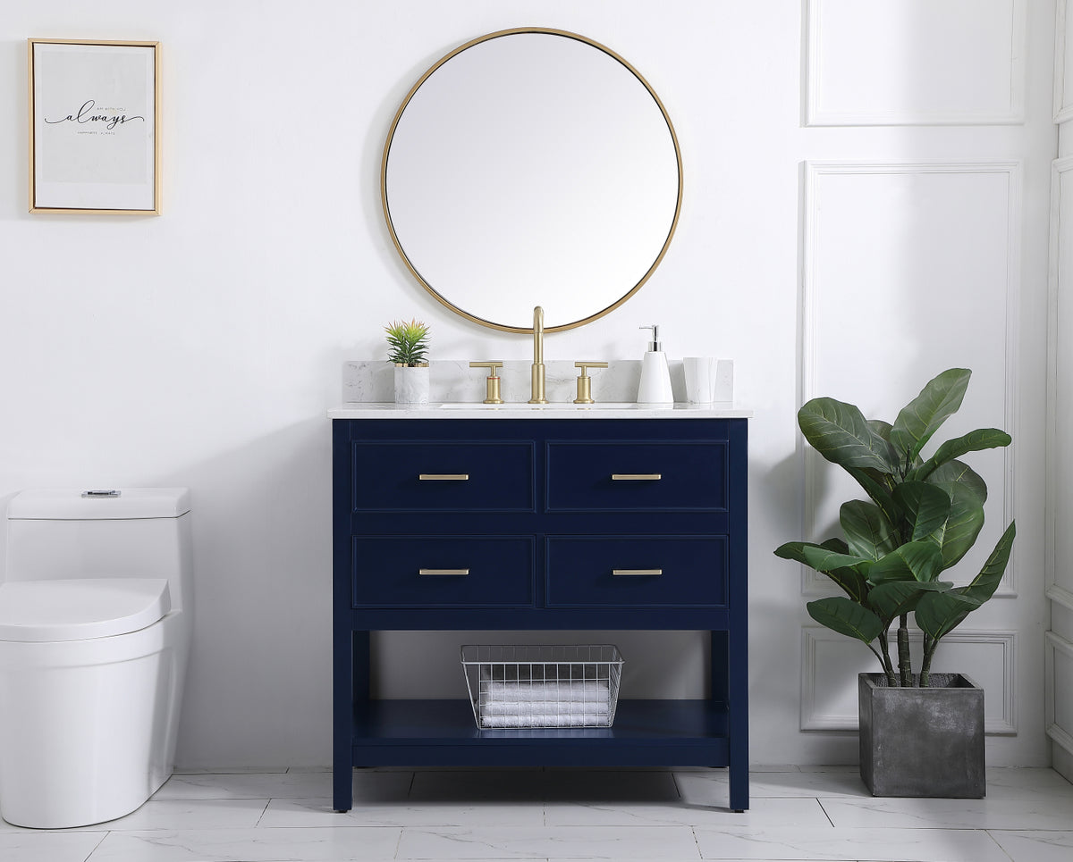 36 inch Single bathroom vanity in blue with backsplash