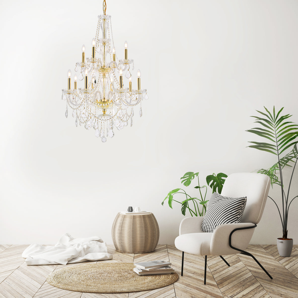 Giselle 12 light Gold Chandelier Clear Royal Cut Crystal