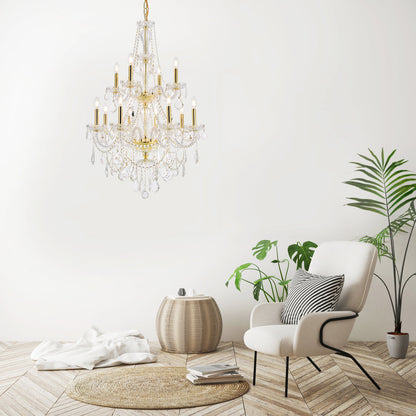 Giselle 12 light Gold Chandelier Clear Royal Cut Crystal