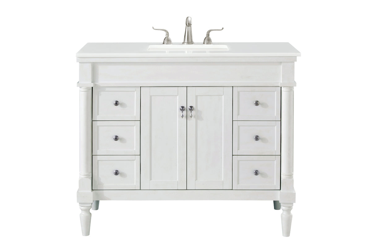 42 inch Single Bathroom vanity in Antique White with ivory white engineered marble