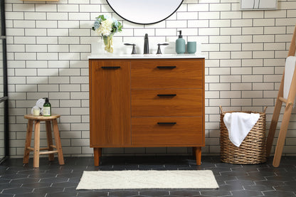 36 inch bathroom vanity in Teak with backsplash