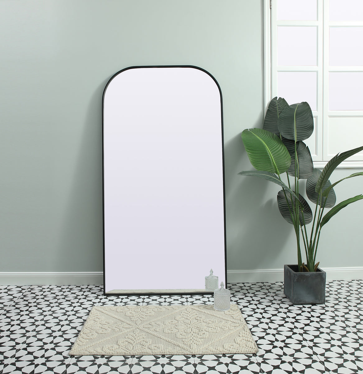 Metal Frame Arch Full Length Mirror 35x66 Inch in Black