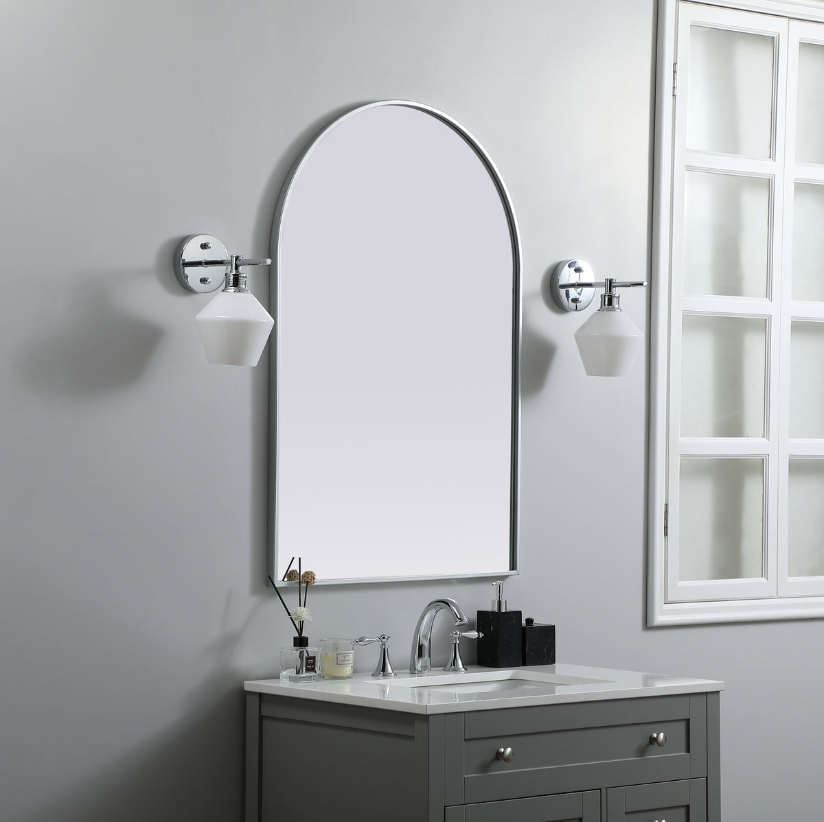 Metal Frame Arch Mirror 27x40 Inch in Silver