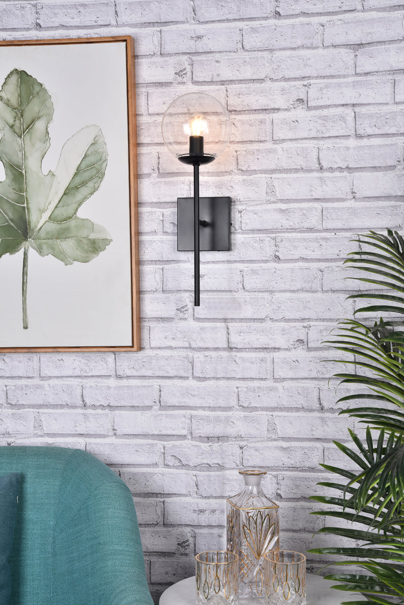 Neri 1 light black and clear glass wall sconce