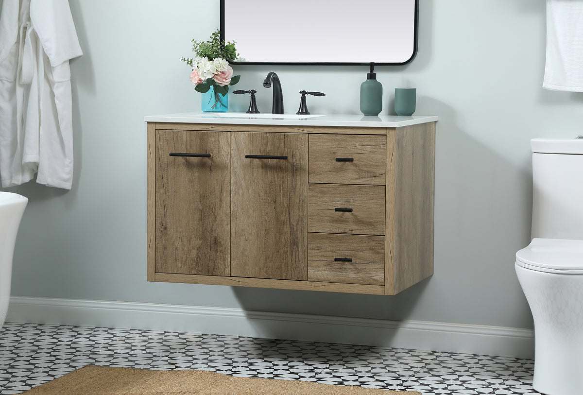 36 inch Single bathroom vanity in natural oak