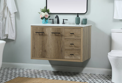 36 inch Single bathroom vanity in natural oak