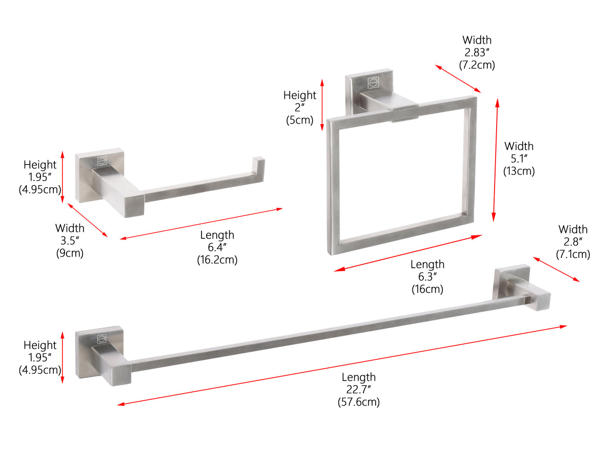 Isla 3-Piece Bathroom Hardware Set in Brushed Nickel