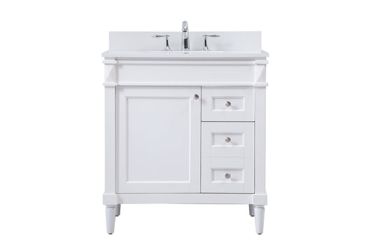 32 inch Single bathroom vanity in white with backsplash