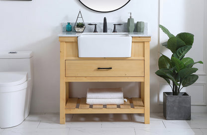 36 inch Single bathroom vanity in natural wood with backsplash
