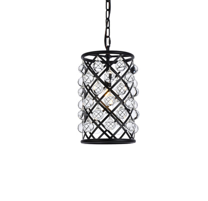 Madison 1 light Matte Black Pendant Clear Royal Cut Crystal