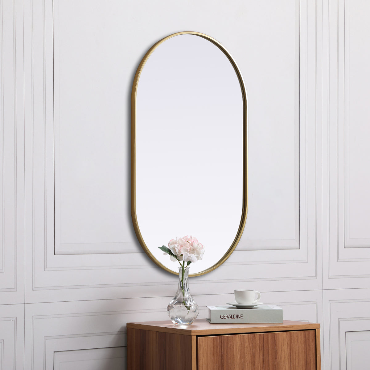 Metal Frame Oval Mirror 24x40 Inch in Brass