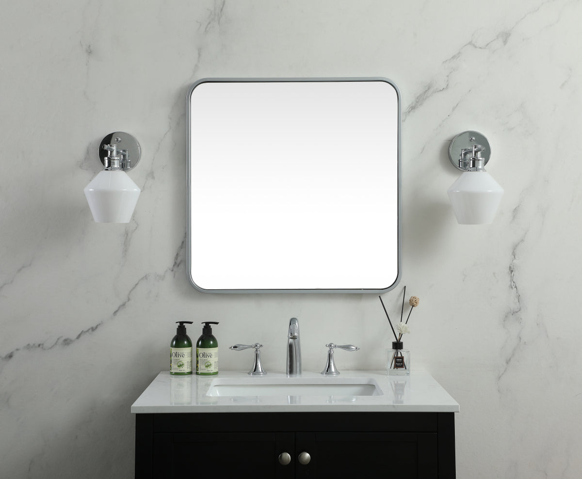 Soft corner metal square mirror 24x24 inch in Silver