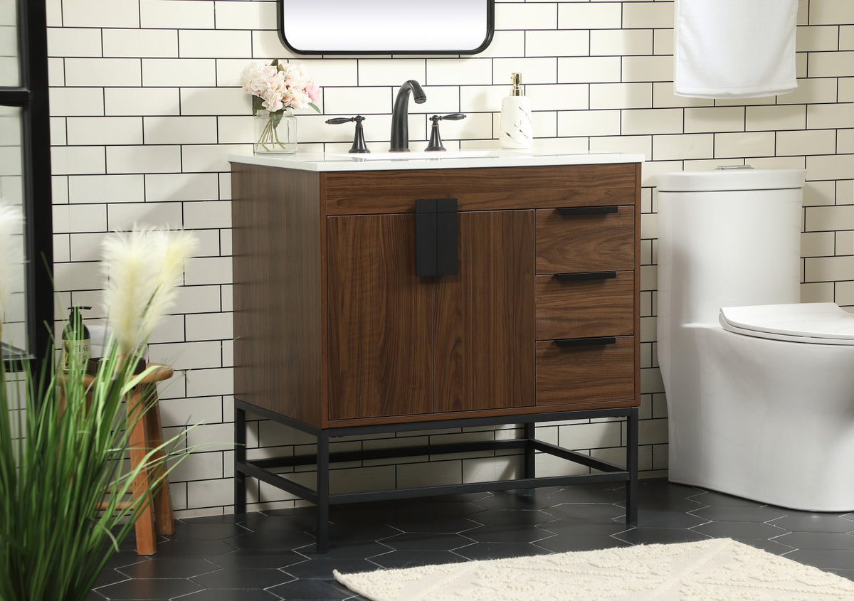 32 inch Single bathroom vanity in walnut