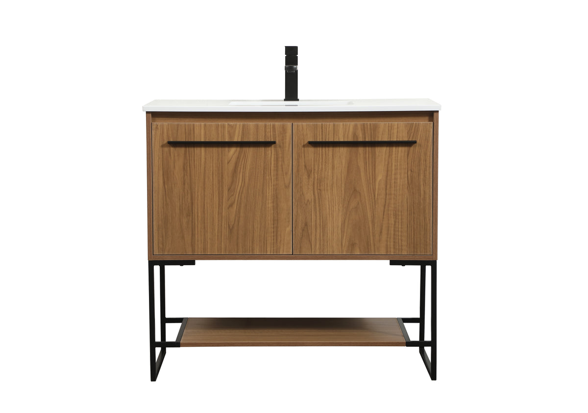 36 inch Single bathroom vanity in walnut brown