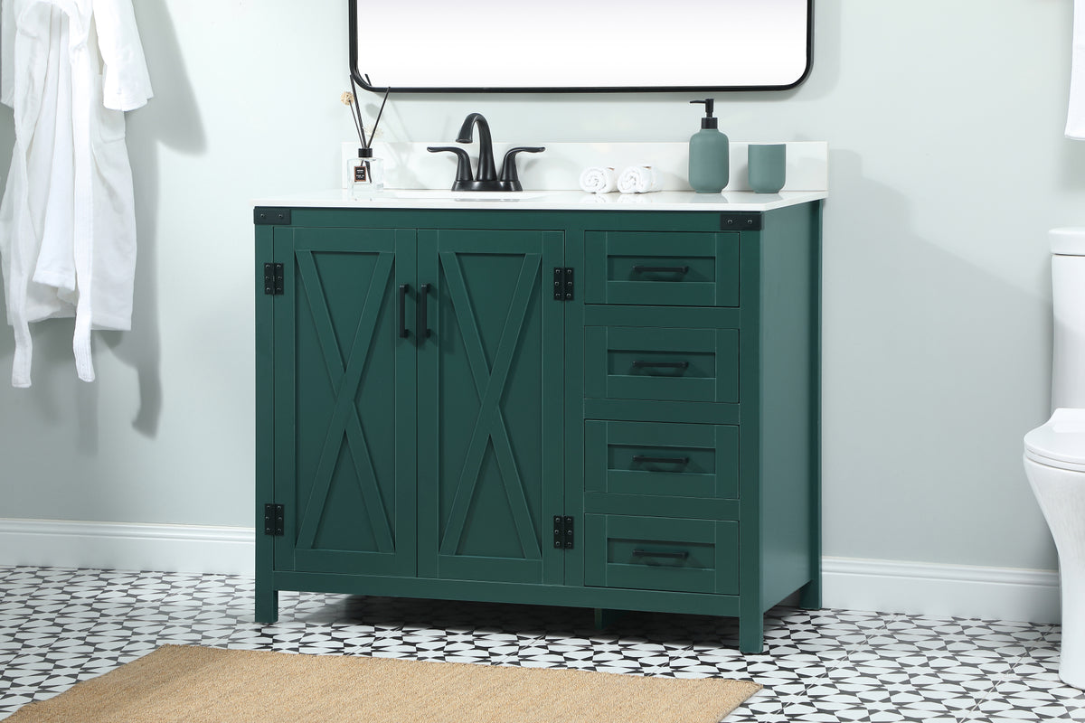 42 inch Single bathroom vanity in green with backsplash