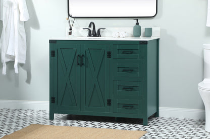 42 inch Single bathroom vanity in green with backsplash