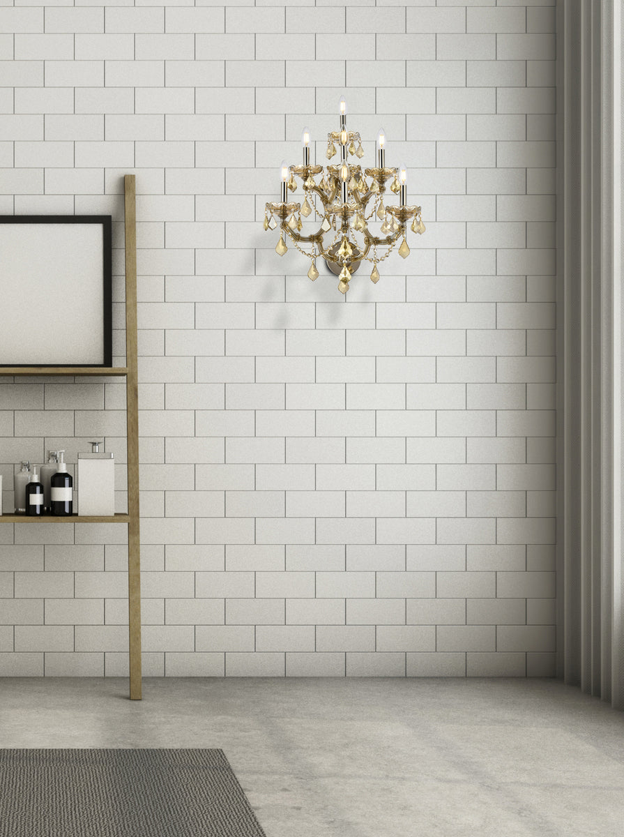 Maria Theresa 7 light Golden Teak Wall Sconce Golden Teak (Smoky) Royal Cut Crystal