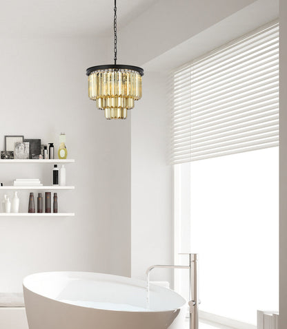 Sydney 9 light Matte Black Chandelier Golden Teak (Smoky) Royal Cut Crystal