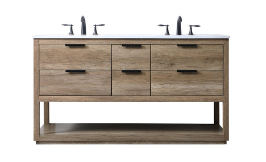 60 Inch Double Bathroom Vanity In Natural Oak